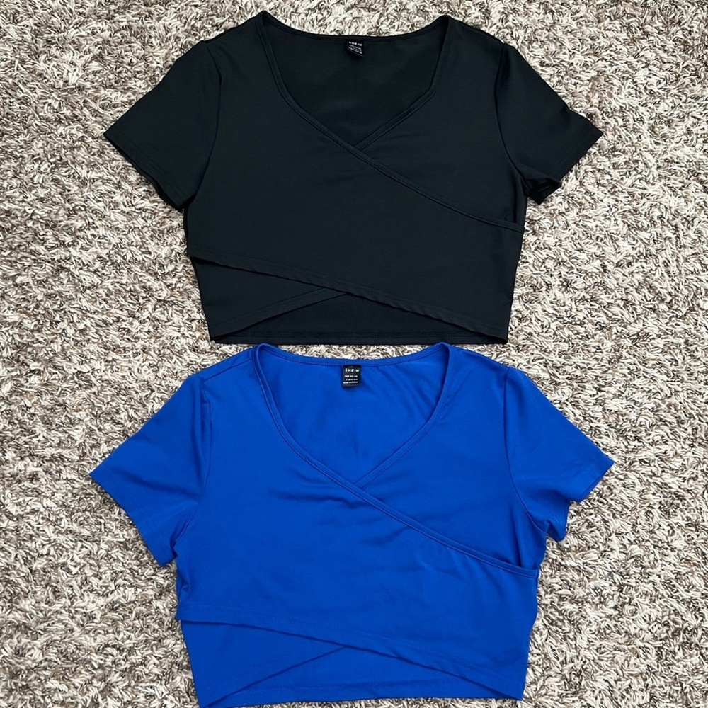 Black & Blue Crossover Cropped Blouse Bundle